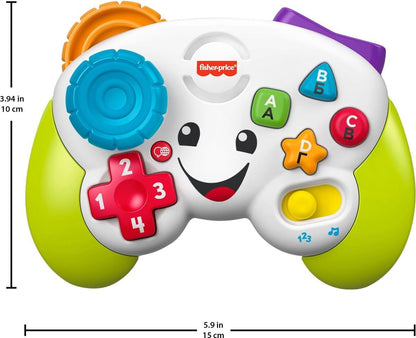 Fisher-Price Controle de jogo educativo e divertido para bebês e crianças pequenas, videogame de brinquedo com música e luz para bebês a partir de 6 meses, versão multilíngue.