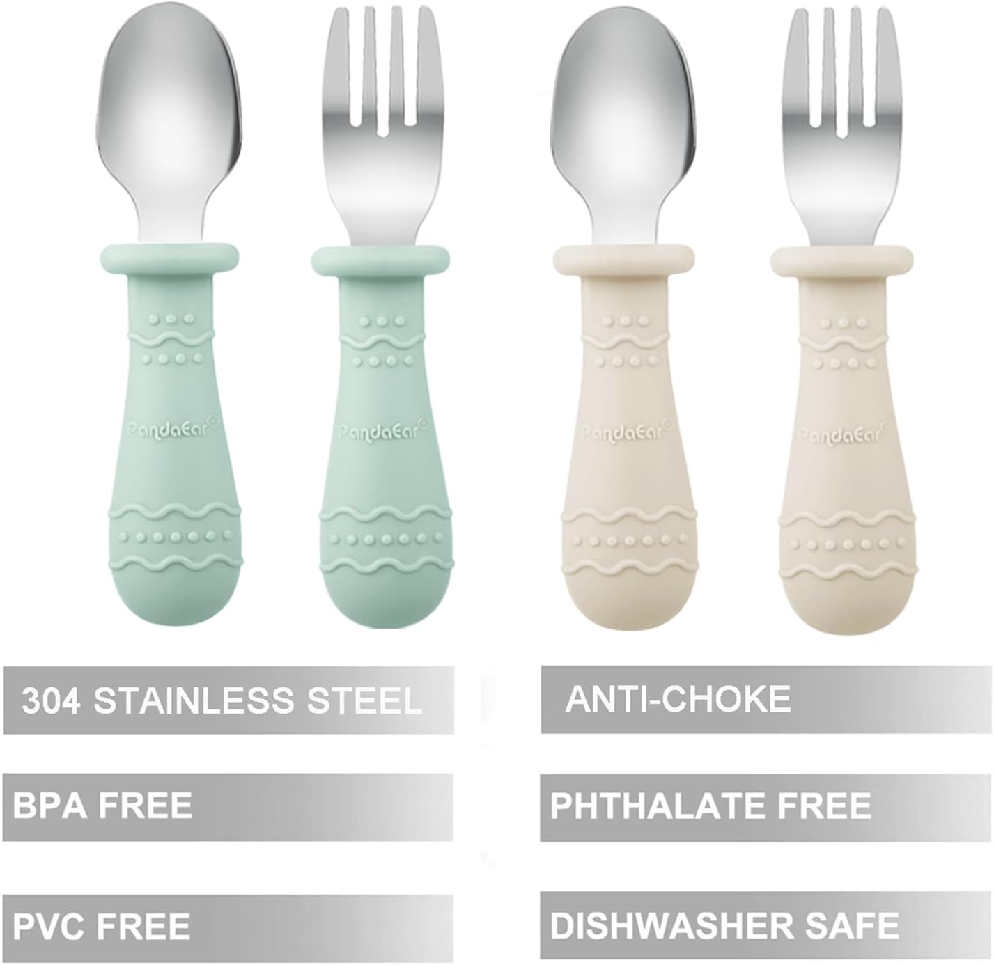 PandaEar Conjunto de 2 Pratos com Ventosa para Bebê , com Colheres e Garfos de Aço Inoxidável, Pratos de Silicone para Crianças, Prato Dividido Inquebrável com Ventosa, Antiderrapante, Livre de BPA