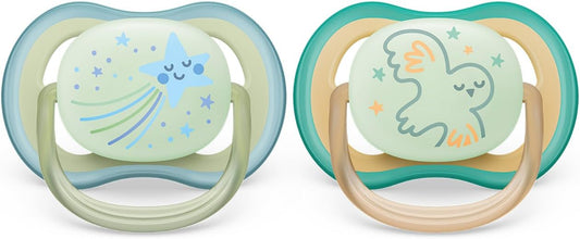Philips Avent Chupeta Ultra Air - 2 chupetas leves, respiráveis e que brilham no escuro para crianças de 0 a 6 meses sem bisfenol A, com estojo esterilizador (modelo SCF376/18)