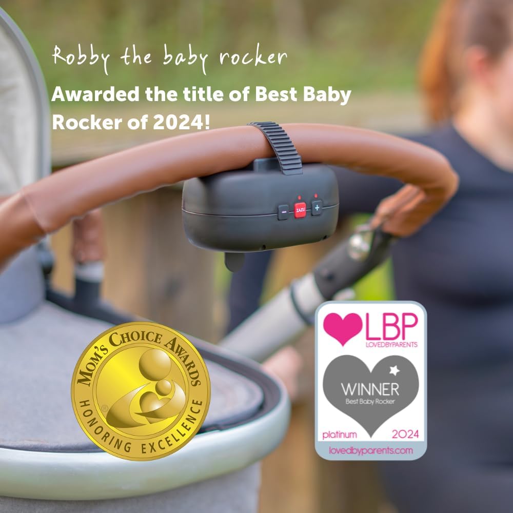 ZAZU Robby Baby Rocker - Cadeira de balanço automática para carrinho de bebê, força ajustável, temporizador de 40 minutos, sensor de choro, bateria de longa duração, resistente à água, ajuste universal