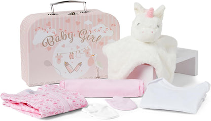Baby Box Shop - Conjunto de presente para recém-nascidos - Cesta premium com chocalho para cachorro, porta-retratos, tecido de musselina, chá de bebê para recém-nascidos