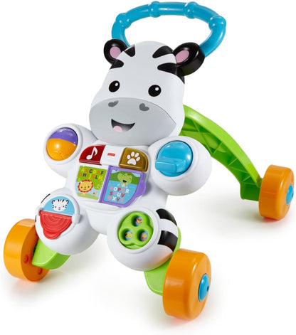Andador Zebra Aprenda Comigo da Fisher-Price | Andador de Empurrar para Bebês com Luzes e Música, Brinquedo para Meninas e Meninos | Andador de Empurrar Interativo para Bebês e Crianças Pequenas | Versão em Inglês do Reino Unido, GXC31