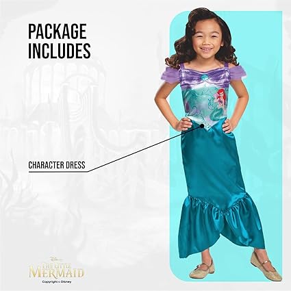 DISGUISE Disfraz Oficial de Ariel Estándar de Disney, Disfraz de Sirenita para Niña, Vestido de Sirena para Niña, Disfraz de Ariel para Niña, Traje de Pez, Disfraces del Día Mundial del Libro para Niña