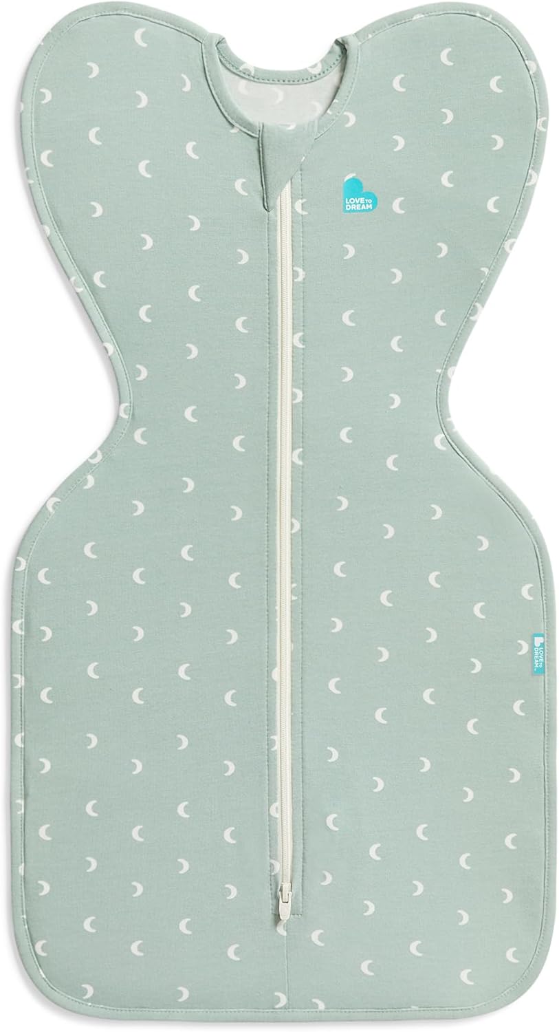 Love To Dream™ Swaddle UP™, Recém-nascido 2,2-3,8 kg - Verde Oliva Lunar, Ajuste Perfeito, Favorece uma Rotina de Sono Saudável, 1.0 Tog para Temperaturas de 20-24°C, Algodão Elástico Lavável à Máquina, 2 Zíperes para Facilitar a Troca de Fraldas