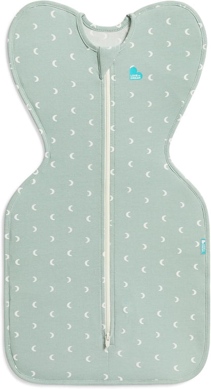 Love To Dream™ Swaddle UP™, Recém-nascido 2,2-3,8 kg - Verde Oliva Lunar, Ajuste Perfeito, Favorece uma Rotina de Sono Saudável, 1.0 Tog para Temperaturas de 20-24°C, Algodão Elástico Lavável à Máquina, 2 Zíperes para Facilitar a Troca de Fraldas