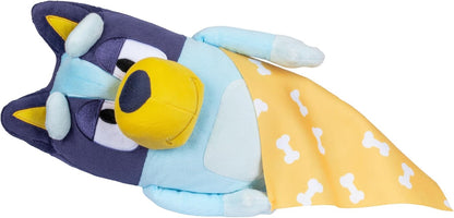 Peluche Bluey Sleepy Time de 13 pulgadas con manta, presione sobre la barriga para escuchar 7 frases divertidas, cante junto con la canción temática, muy suave, hecho con telas de lujo y costuras detalladas
