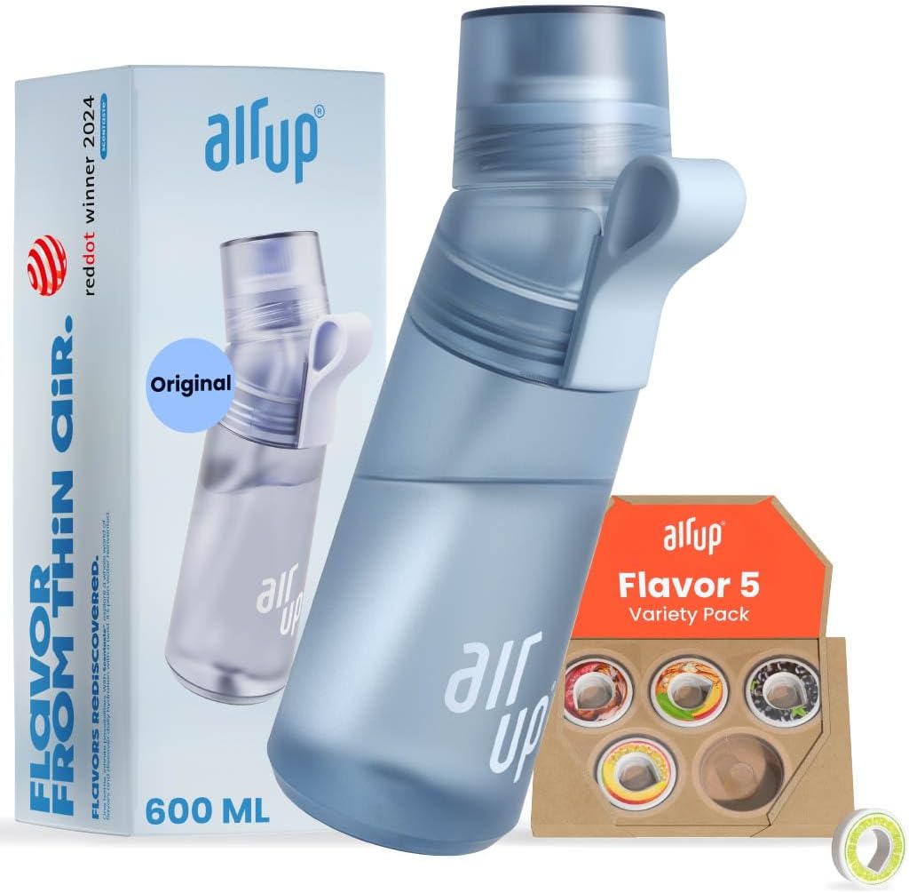 Garrafa de água AIR UP® Original Twist Pro, kit inicial com cápsulas em 5 sabores | Garrafa de 600ml com saborizantes sem açúcar | Pode ser lavada na lava-louças, livre de BPA, na cor azul