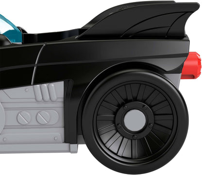 Fisher-Price Imaginext DC Super Friends Metal Force Batmóvel, Figura de Ação do Batman de 7,6 cm e Conjunto de Acessórios, Inclui Lançador e 2 Discos, JFJ68