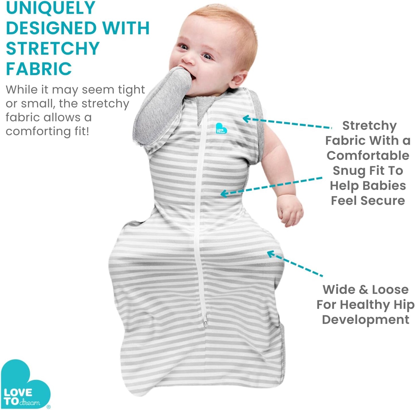 Love To Dream™ Saco de Transição Swaddle UP™, Médio 6–8,5 kg – Rosa Claro | Ajuste Perfeito com Abas Removíveis | 1.0 Tog Ideal para Primavera e Verão (20–24°C) | Algodão Lavável à Máquina e Zíper Duplo