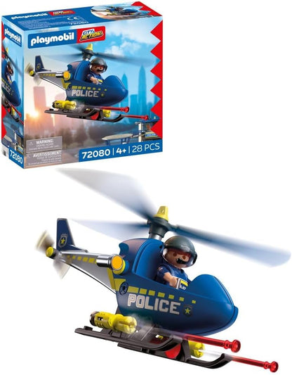 Playmobil Helicóptero de Polícia City Action, com policial, rotores giratórios e função de disparo, diversão sem fim, brinquedo para crianças a partir de 4 anos, 72080