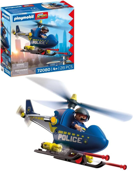 Playmobil Helicóptero de Polícia City Action, com policial, rotores giratórios e função de disparo, diversão sem fim, brinquedo para crianças a partir de 4 anos, 72080