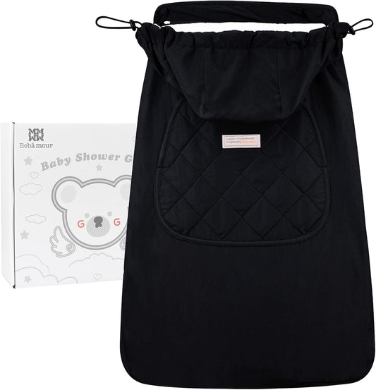 Bebear Capa de inverno para porta-bebê, capa universal com capuz para todas as estações (preta)