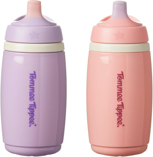 Tommee Tippee Copo Térmico Active Spout, 266ml, Garrafa de Água Antivazamento para Crianças a partir de 12 Meses, Isolamento Térmico para Manter as Bebidas Geladas, Rosa e Roxo, Pacote com 2