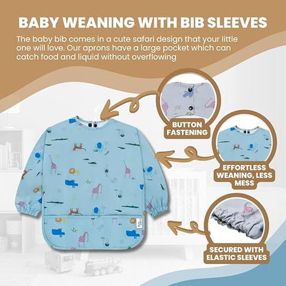 Yum Yum's Babador de silicone para desmame da Baby - Impermeável, fácil de limpar e confortável - Babador de manga comprida para bebês de 6 a 12 meses - Avental multifuncional para alimentação sem sujeira.