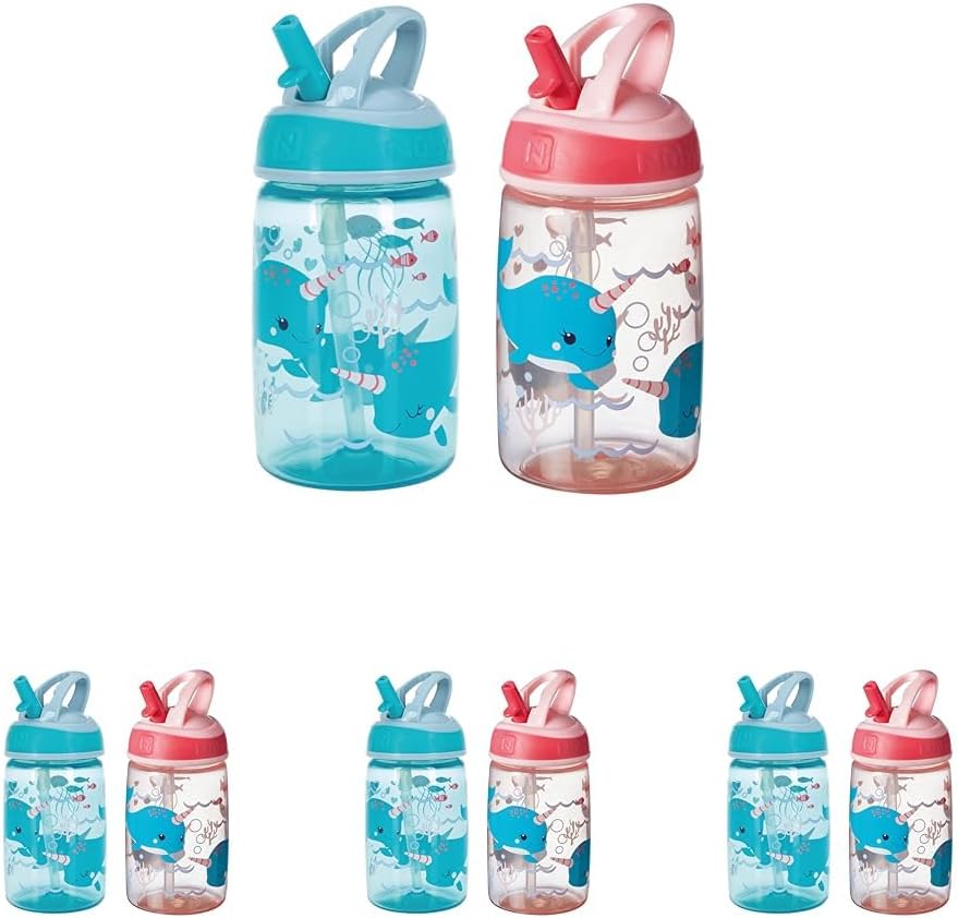 Nuby  Garrafa de água Mighty Swig - Copo com canudinho antiderramamento para crianças pequenas | 360 ml / 12 oz | Alça de transporte | Pode ir à máquina de lavar louça e ao micro-ondas | Copo adequado para crianças de 18 meses ou mais