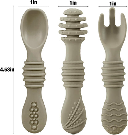 Conjunto de 6 colheres e garfos de silicone para alimentação de bebês | Utensílios de silicone sem BPA para a primeira fase da alimentação independente, para bebês a partir de 6 meses de idade.