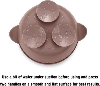 PandaEar Conjunto de 3 Tigelas de Silicone com Ventosa e Tampa, Antiderramamento, para Bebês e Crianças Pequenas na Primeira Fase da Alimentação Infantil, Azul/Marrom/Vermelho