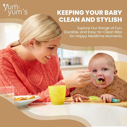 Yum Yum's Babador de silicone para desmame da Baby - Impermeável, fácil de limpar e confortável - Babador de manga comprida para bebês de 6 a 12 meses - Avental multifuncional para alimentação sem sujeira.