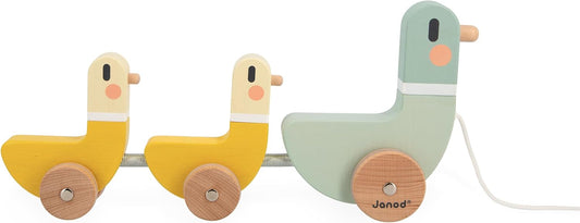 Janod - Sweet Cocoon 3 patos de arrastre - Juguete de aprendizaje temprano - Desarrolla habilidades motoras - Juguete de madera FSC recubierto con pintura a base de agua - 12 meses +,