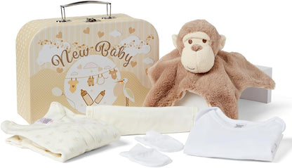 Baby Box Shop - Conjunto de presente para recém-nascidos - Cesta premium com chocalho para cachorro, porta-retratos, tecido de musselina, chá de bebê para recém-nascidos
