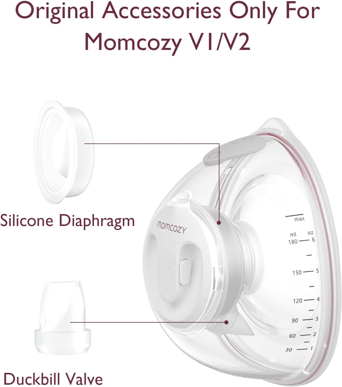 Momcozy Válvulas Duckbill somente para Momcozy V1/V2. Acessórios de substituição para bomba tira leite Momcozy V1/V2 original, pacote com 2