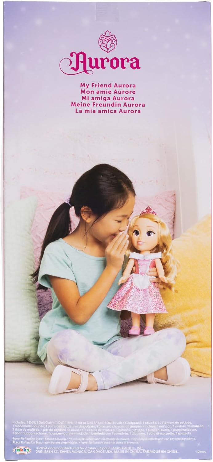 Disney Boneca Princess My Friend Aurora 35 cm Olhos Com Brilho Cintilante, Vestido De Princesa Removível, Tiara, Sapatos Fáceis De Calçar E Tirar