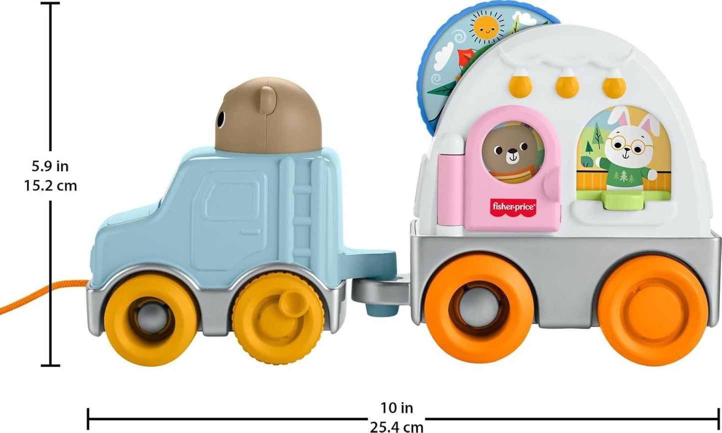 Fisher-Price Brinquedo para bebês e crianças pequenas: Veículo de reboque Friendship Forest com atividades sensoriais para bebês a partir de 1 ano de idade, JKD52