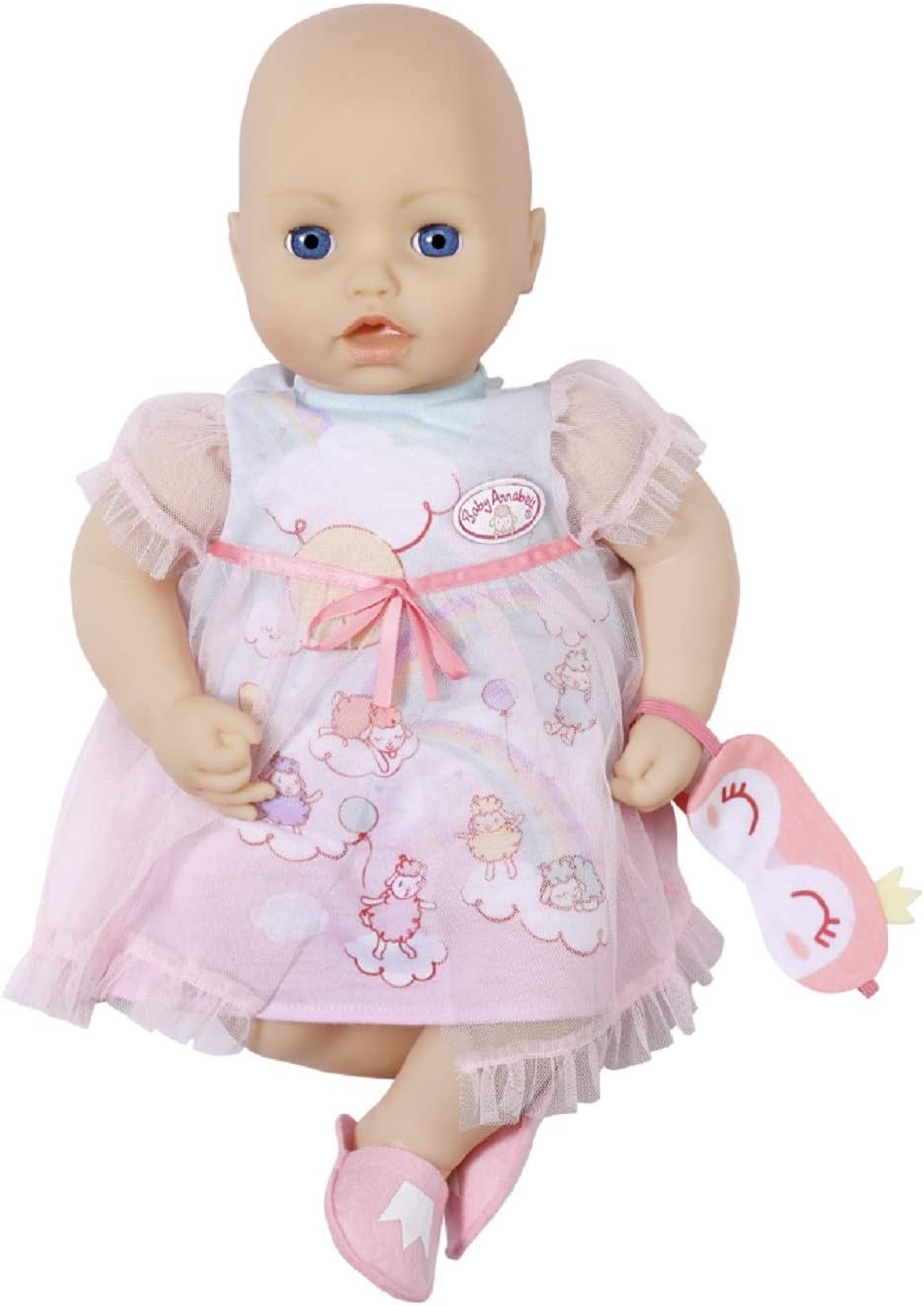 Baby Annabell Vestido Sweet Dreams - Roupa para bonecas de 43 cm - Para crianças a partir de 3 anos - Fácil de vestir para mãos pequenas - Inclui camisola, pantufas, máscara de dormir e cabide