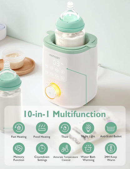 Momcozy Aquecedor de Mamadeiras para Leite Materno, Fórmula e Papinha, Aquecimento Rápido | Preservação Máxima de Nutrientes, Luz Noturna para Amamentação, Fácil de Usar com um Toque, Presente Essencial para Recém-nascidos e Mamães