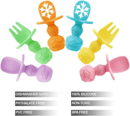 PandaEar Conjunto de 6 colheres e garfos de silicone para bebês e crianças pequenas da, ideais para o desmame e alimentação independente.