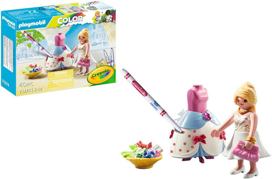 Playmobil 71374 Diseñador de desfiles de moda en color, crea diseños, con marcadores y accesorios solubles en agua, juegos de rol imaginativos, juegos de arte adecuados para niños de 5 años en adelante