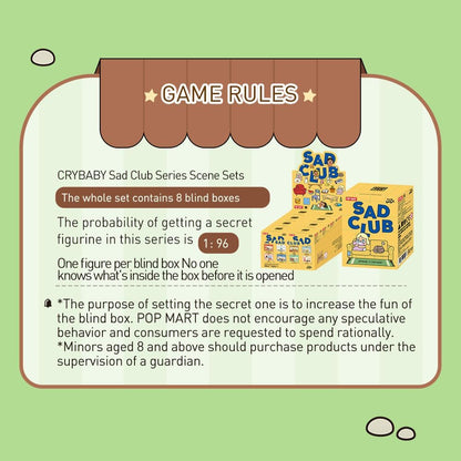 POP MART CRYBABY Série Sad Club Conjuntos de Cenas 1 Caixa 2,5 polegadas Personagem Articulado Design Premium presentes para mulheres Caixa surpresa favorita dos fãs Brinquedo colecionável Boneco de ação de brinquedo de arte
