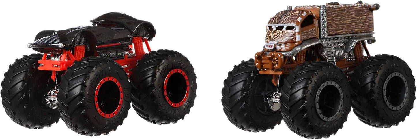 Hot Wheels Monster Trucks Demolition Doubles, Conjunto de 2 caminhões de brinquedo em escala 1:64, dois veículos de personagens Monster Truck com roda gigante, FYJ64