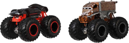Hot Wheels Monster Trucks Demolition Doubles, Conjunto de 2 caminhões de brinquedo em escala 1:64, dois veículos de personagens Monster Truck com roda gigante, FYJ64