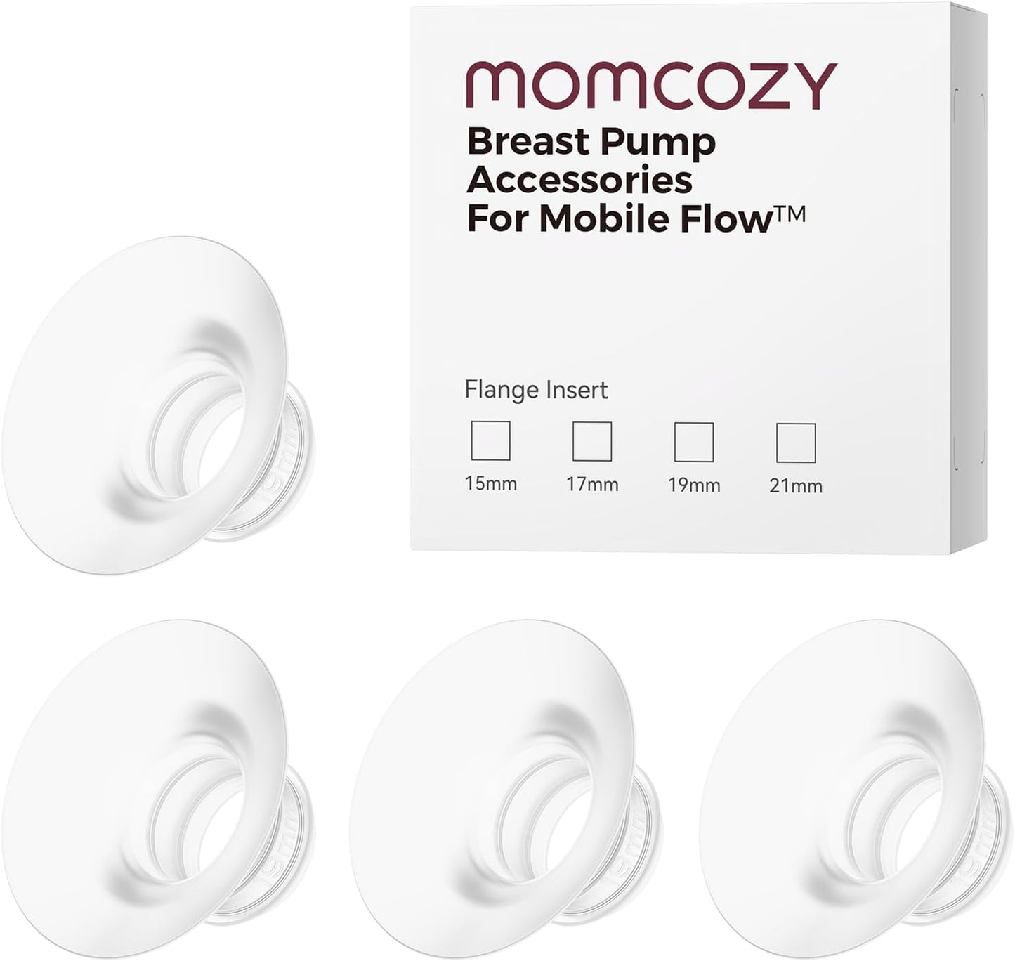 Momcozy Mobile Flow | Inserto de flange de 19 mm para atualização M9, acessórios de reposição originais para bomba de amamentação Mobile Flow | M9, pacote com 4 peças (19 mm)