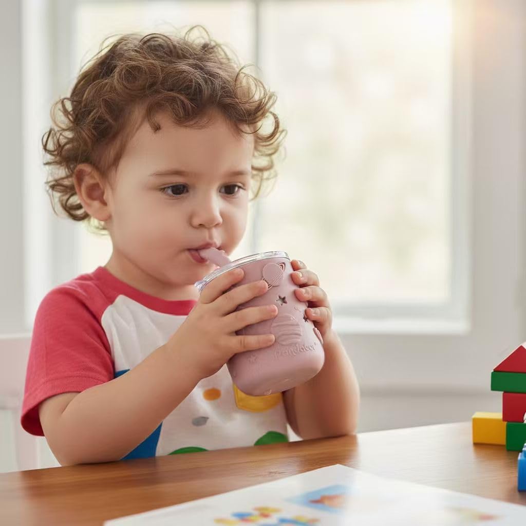 PandaEar Conjunto de 2 Copos de Treinamento em Aço Inoxidável – Copo para Bebê a partir de 6 Meses, Copo Antivazamento com Canudo, Copo com Canudo para Bebê e Copo de Introdução Alimentar para Crianças, Copo Antivazamento (260ml)