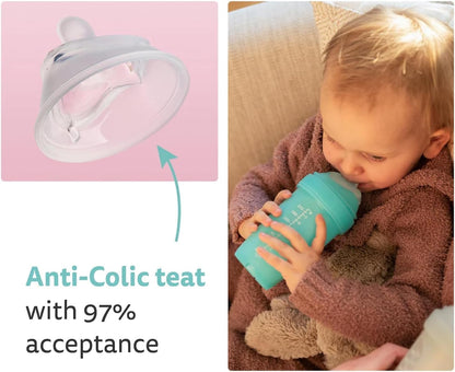 Herobility Mamadeira dupla anticólica DC Supergirl | Mamadeiras premiadas inspiradas em super-heroínas | Bico macio semelhante ao seio materno, tampa e rede para facilitar a mistura | 240ml/8,5 fl oz