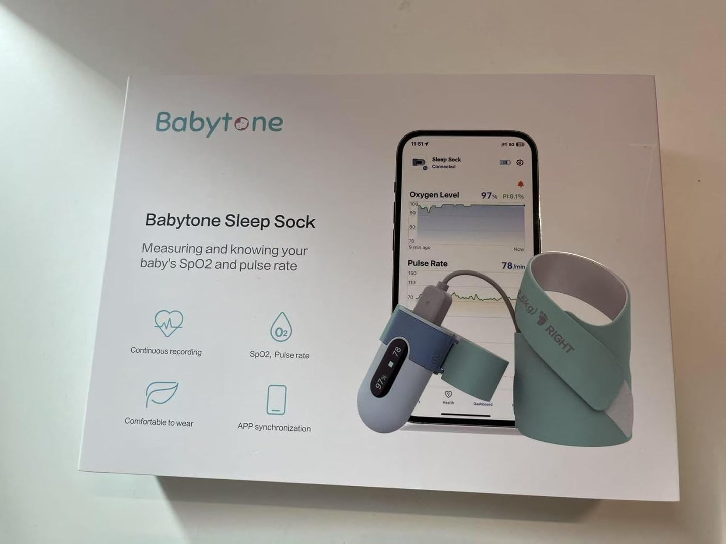 Babytone Baby Sleep Monitor, Meia Inteligente para Bebês que Monitora a Frequência Cardíaca, Nível de Oxigênio e Movimento, Monitor de Pés para Bebês Vestível com APP Bluetooth para Recém-nascidos de 0 a 36 Meses