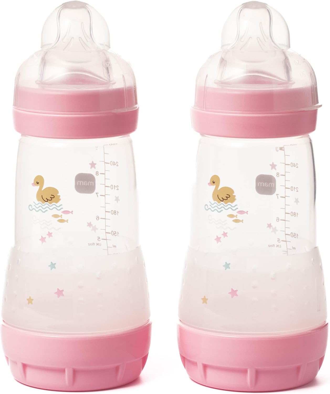 MAM Mamadeiras anticólicas Easy Start | Mamadeira autoesterilizante para leite materno | Tetinas MAM de fluxo médio tamanho 2, itens essenciais para recém-nascidos