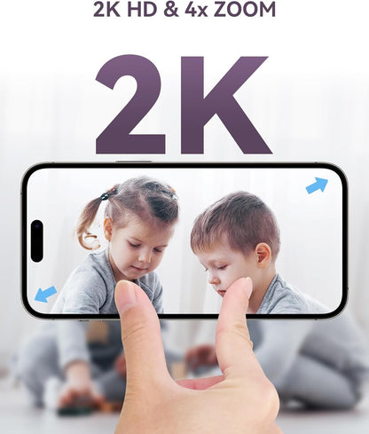 Monitor para bebês/animais de estimação para segurança interna, monitoramento com aplicativo para smartphone, Monitor para bebês/animais de estimação para segurança interna, monitoramento com aplicativo para smartphone, resolução 2K QHD