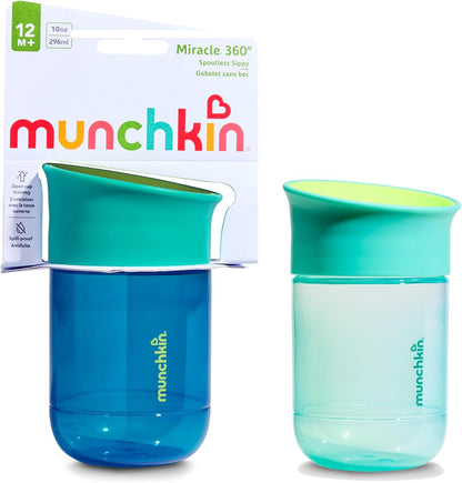 MunchkinMiracle Copo 360 para Bebês | Kit com 2 | 12m+ | 296 ml | Azul-escuro/Azul