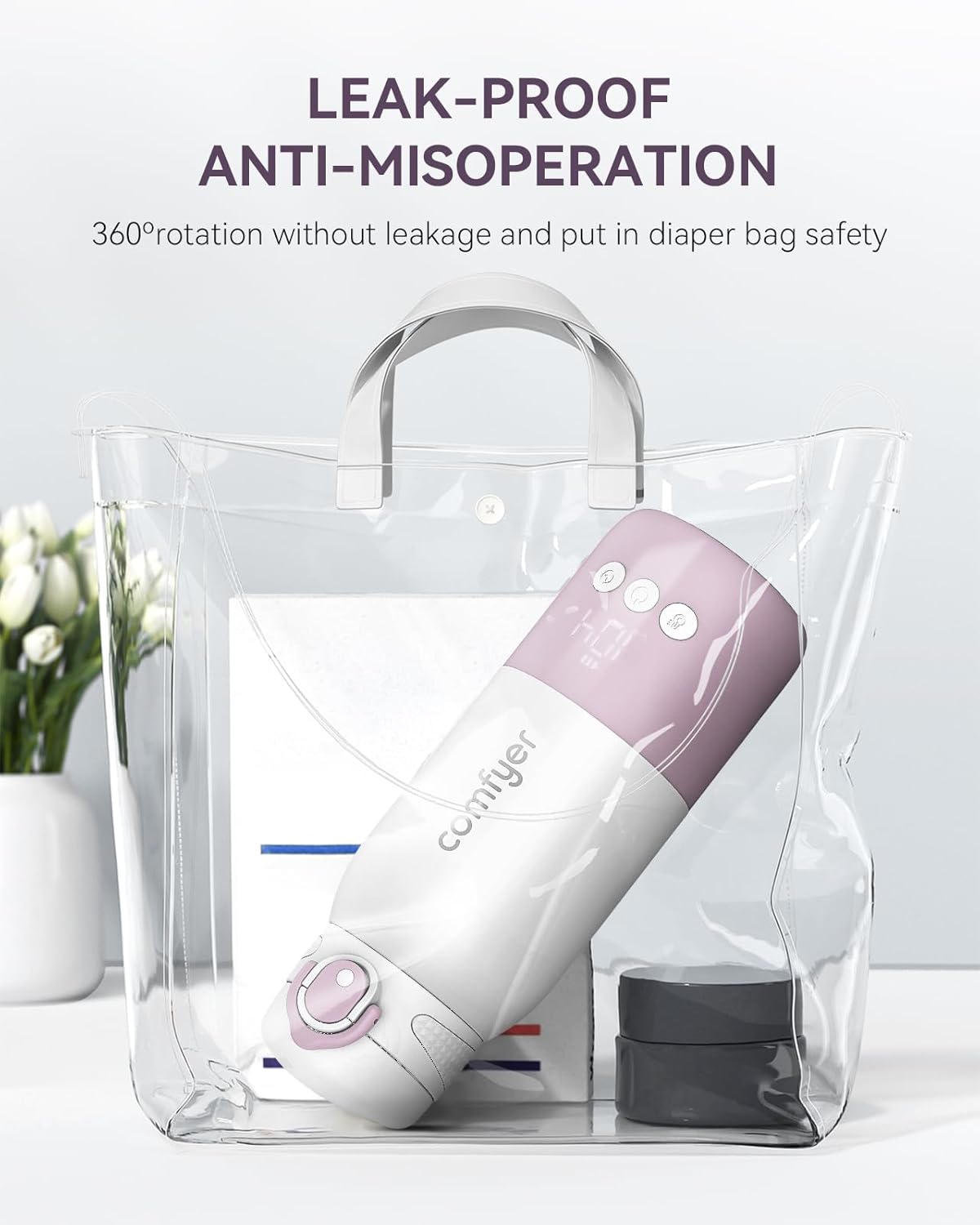 Aquecedor de mamadeiras portátil para bebês, aquecimento rápido e bateria de longa duração de 12.000 mAh, dois modos de aquecimento para leite materno e água, capacidade de 340 ml, para viagens de carro e avião