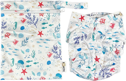 Alimos Fralda de natação bolsa impermeável lavável e reutilizável para bebê feliz