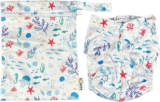 Alimos Fralda de natação bolsa impermeável lavável e reutilizável para bebê feliz