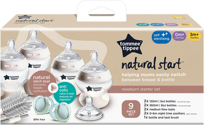 Tommee Tippee Conjunto inicial para recém-nascidos Natural Start, Kit mamadeiras anticólicas de 150 ml e 260 ml, fluxo médio, tetinas semelhantes a seios para uma pega natural, autoesterilizante