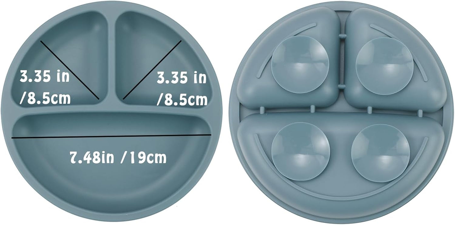 PandaEar Conjunto de 3 Pratos Infantis com Ventosa para Introdução Alimentar, Incluindo 3 Colheres, Pratos de Silicone para Crianças, Prato Dividido com Ventosa Inquebrável, Antiderrapante, Atóxico e Livre de BPA