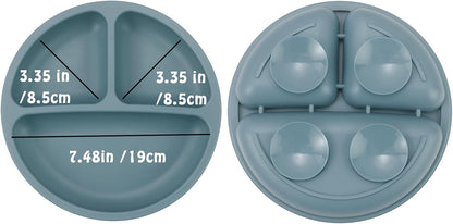 PandaEar Conjunto de 3 Pratos Infantis com Ventosa para Introdução Alimentar, Incluindo 3 Colheres, Pratos de Silicone para Crianças, Prato Dividido com Ventosa Inquebrável, Antiderrapante, Atóxico e Livre de BPA