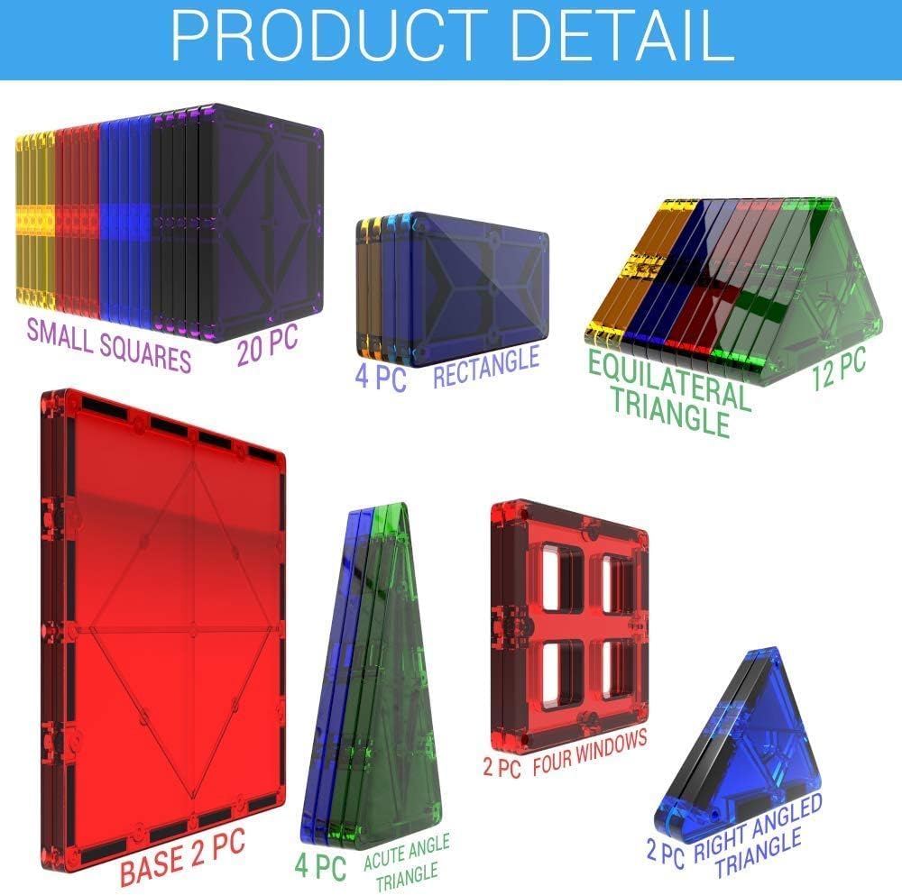Blocos de construção de ladrilhos magnéticos Desire Deluxe, brinquedos de construção para meninos e meninas, 47 peças – Brinquedo educacional de aprendizagem STEM para crianças de 3, 4, 5, 6, 7 e 8 anos, presente