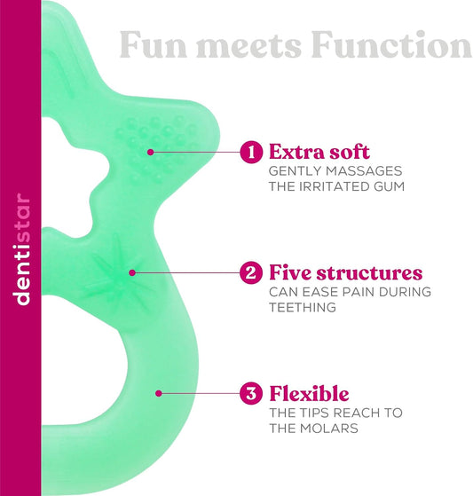 Dentistar Star Teether Pacote de 2, brinquedo de dentição para bebês com mais de 3 meses, anel de dentição de bebê de silicone macio para alívio da dor nos dentes e gengivas