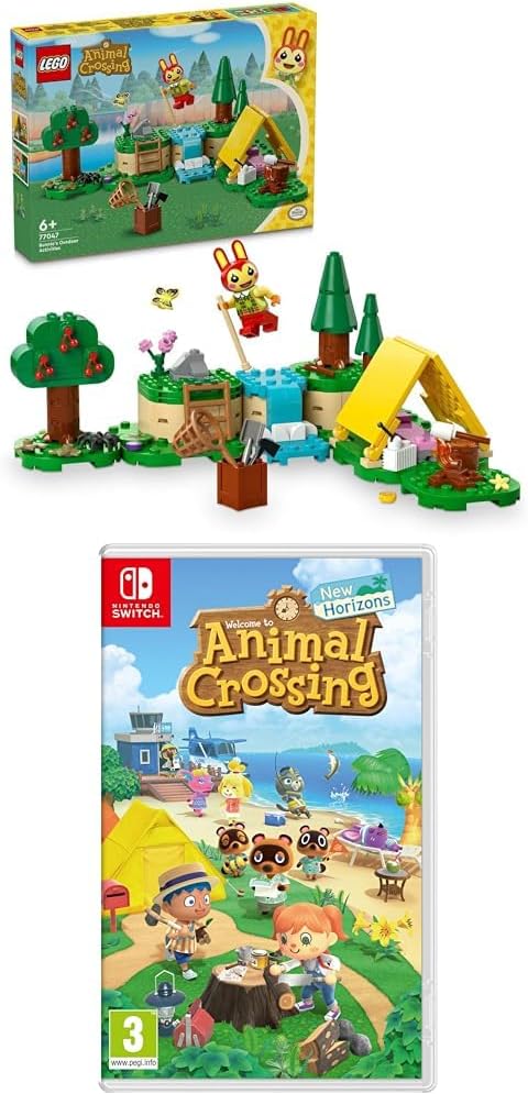 LEGO Brinquedo criativo montável para atividades ao ar livre de Animal Crossing Bunnie para crianças, meninas e meninos de mais de 6 anos, com barraca e minifigura de coelho do videogame, ideia de presente de aniversário 77047